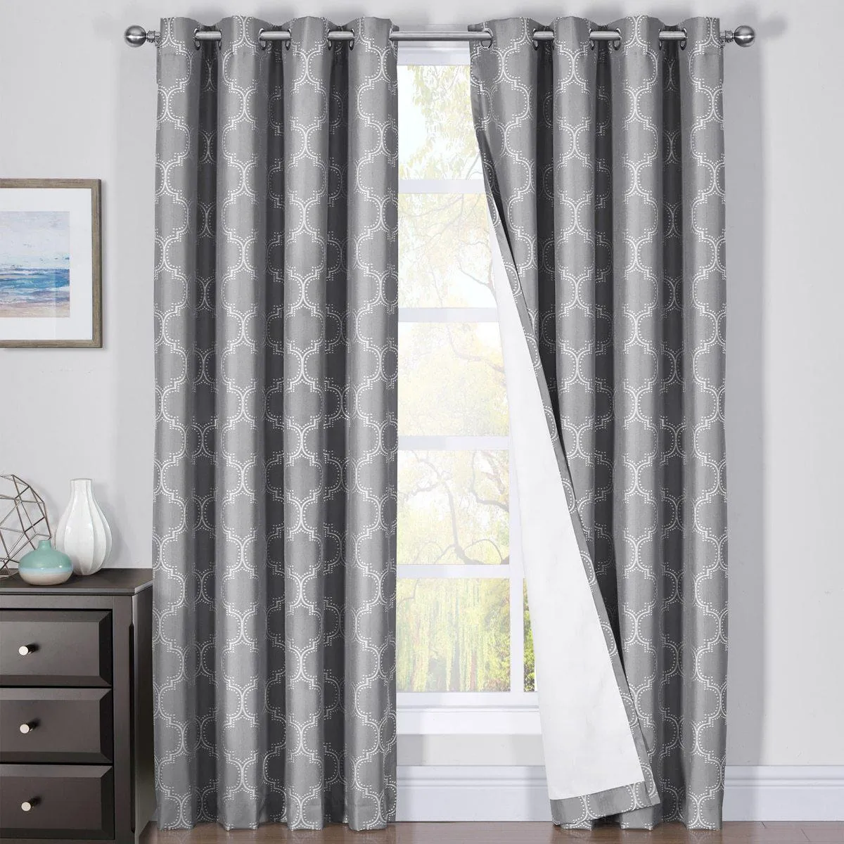 100% Blackout Curtain Panels Alana - Woven Jacquard Triple Pass Thermal Insulated (Set of 2 Panels)