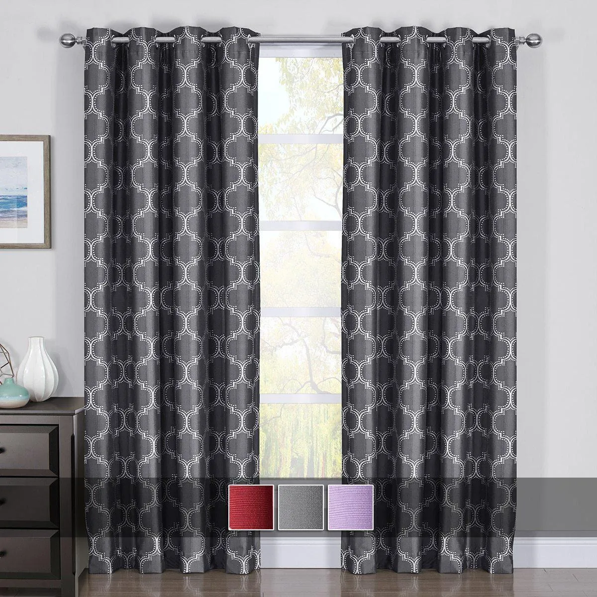 100% Blackout Curtain Panels Alana - Woven Jacquard Triple Pass Thermal Insulated (Set of 2 Panels)