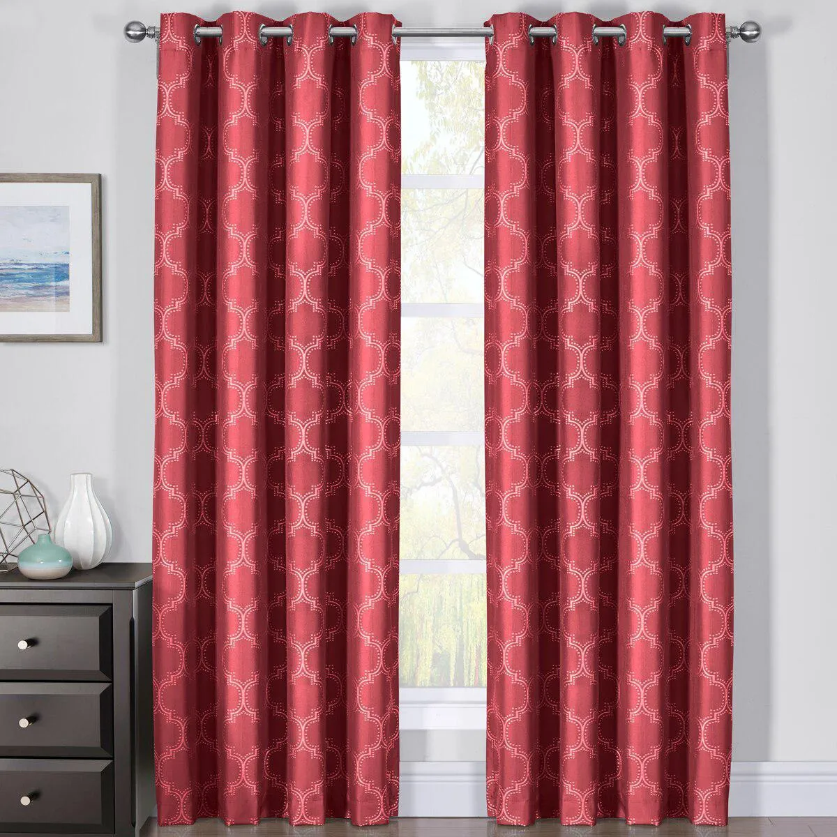 100% Blackout Curtain Panels Alana - Woven Jacquard Triple Pass Thermal Insulated (Set of 2 Panels)