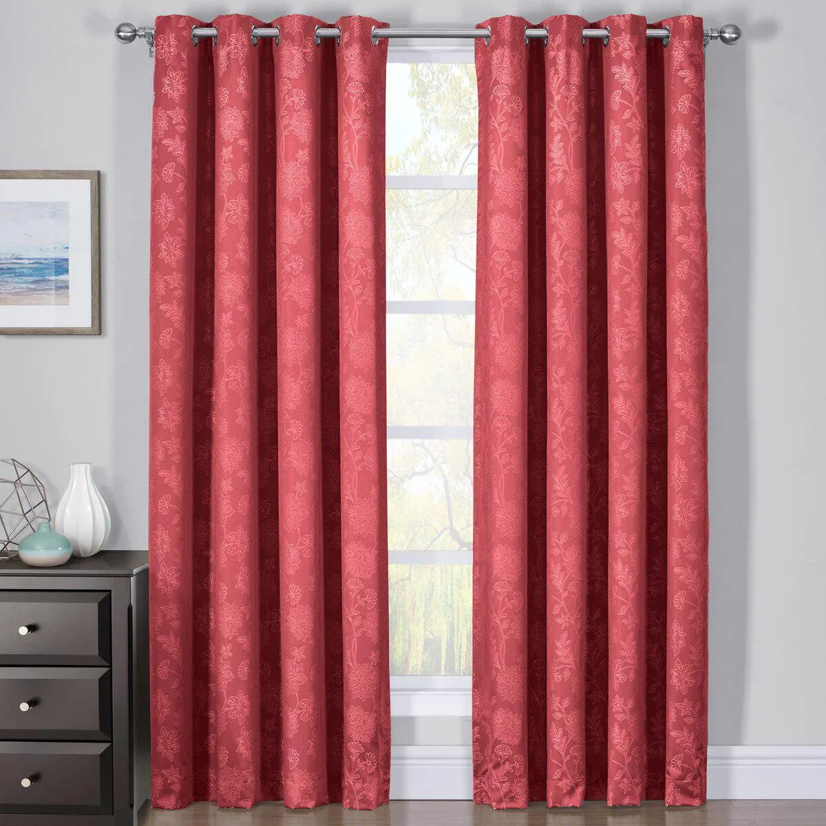 100% Blackout Curtain Panels Fannie - Woven Jacquard Triple Pass Thermal Insulated (Set of 2 Panels)