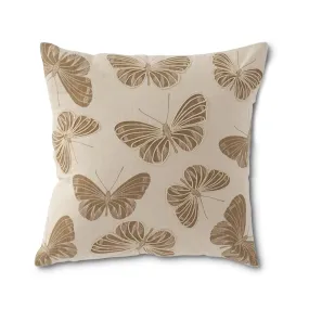 20 Inch Square Cream Pillow w/Tan Butterflies