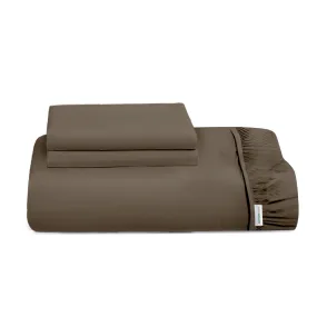 3 Piece Fitted Sheet Set Super Soft Brown King Size 180x200 30cm with 2 Pillow Case