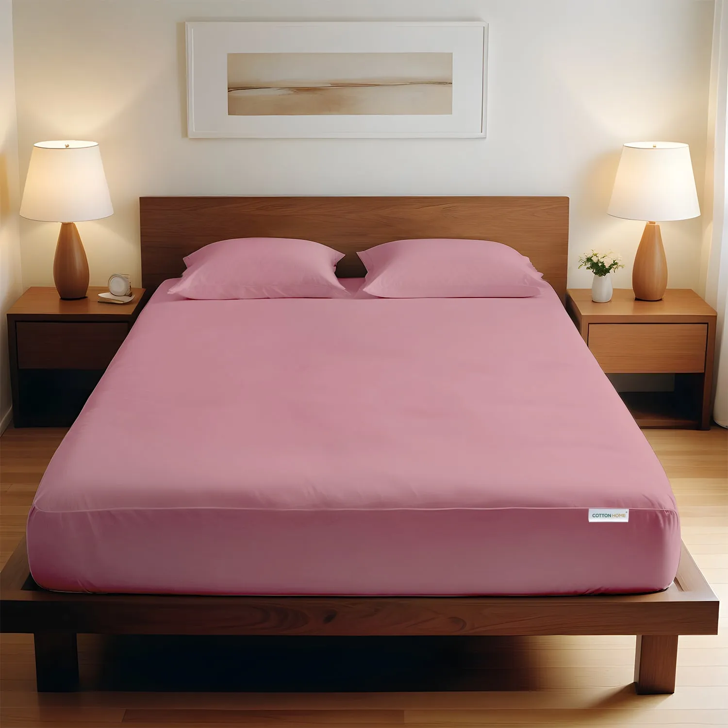 3 Piece Fitted Sheet Set Super Soft Mauve King Size 180x200 30cm with 2 Pillow Case