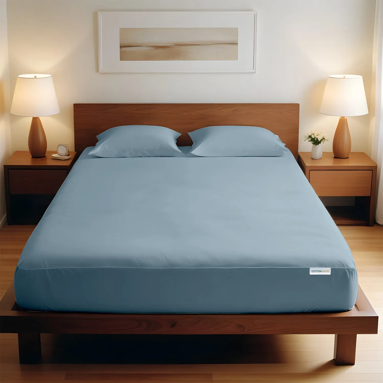 3 Piece Fitted Sheet Set Super Soft Metallic Blue King Size 180x200 30cm with 2 Pillow Case