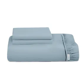 3 Piece Fitted Sheet Set Super Soft Metallic Blue King Size 180x200 30cm with 2 Pillow Case