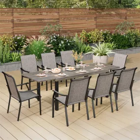 9-Piece Patio Dining Set Flat Expandable Table and Textilene Chairs for Deck Phi Villa