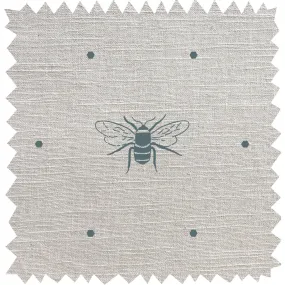 Bees Teal Linen Blend Fabric By The Metre