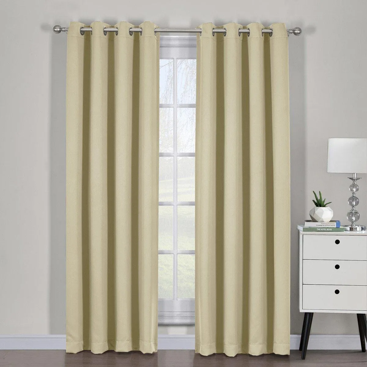 Beige Ava Blackout Weave Curtain Panels With Tie Backs Pair (Set Of 2)