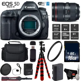 Canon EOS 5D Mark IV DSLR Camera with 24-105mm f/4L II Lens   Wireless Remote   UV Protection Filter   Case   Wrist Strap Base Bundle