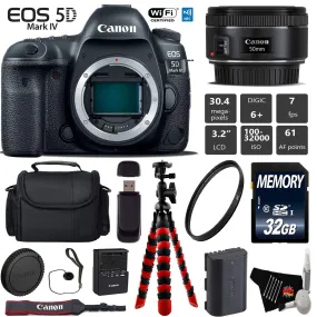 Canon EOS 5D Mark IV DSLR Camera with 50mm f/1.8 STM Lens   Wireless Remote   UV Protection Filter   Case   Wrist Strap Starter Bundle