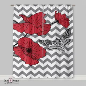 Chevron Stripe Red Poppy Death Moth Curtains