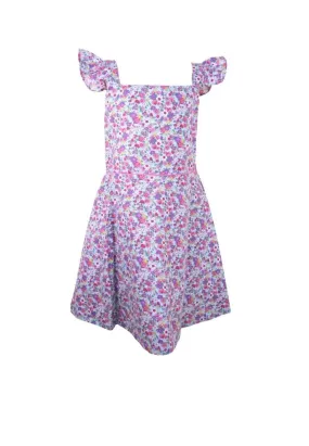 Dress Square Neck Flat Strap With Ruffles Bias Skirt With Ipit Piping On Waist Floral Printed With Lining Piping