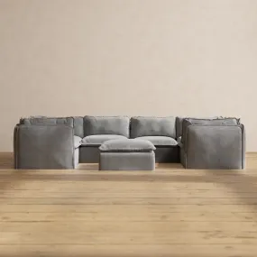 Modular Washable 6-Seater U-Sectional   Ottoman in Ash | Deluxe  Seat | Cloud Pillow