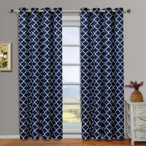 Navy Blue & White Meridian Room-Darkening Curtains Pair (Set of 2 Panels)