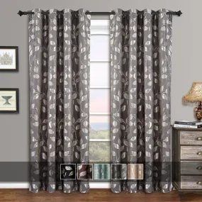 Pair Charlotte Leafy Jacquard Drapes Grommet Window Curtains (Set of 2 Panels)