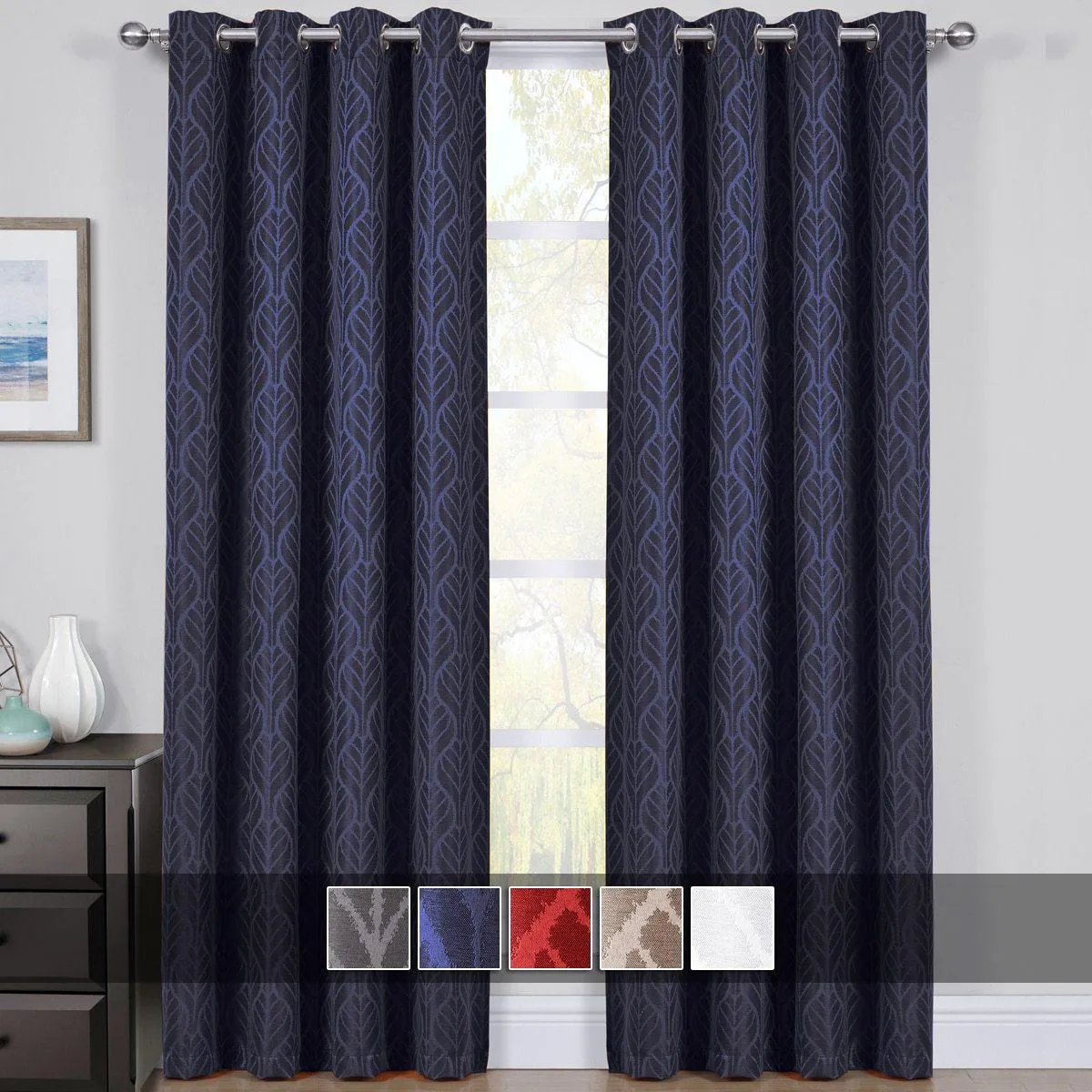 Pair Hilton Blackout Curtains Jacquard Thermal Insulated Set of 2 Panels