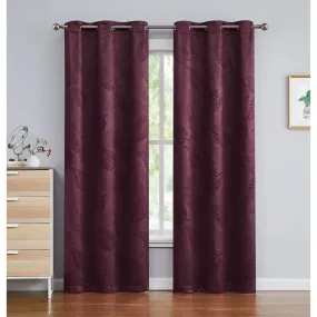 Red Co. Embossed Leaf Pattern Soft Decorative Blackout Window Curtains with Grommets 2 Piece Set