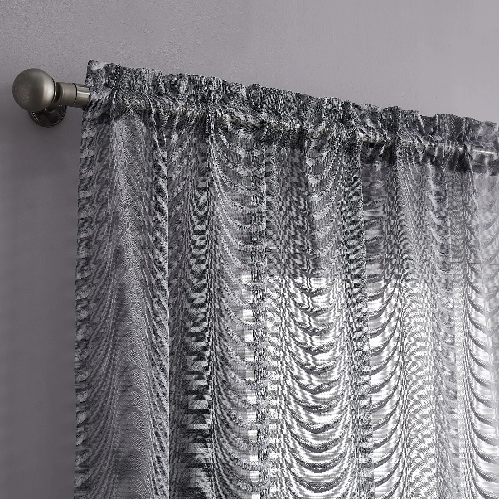 Red Co. Semi Sheer Wave Pattern Soft Decorative Rod Pocket Grey Curtains 2 Piece Set, 54" x 108"