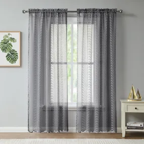 Red Co. Semi Sheer Wave Pattern Soft Decorative Rod Pocket Grey Curtains 2 Piece Set, 54" x 63"