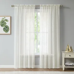 Red Co. Semi Sheer Wave Pattern Soft Decorative Rod Pocket Ivory Curtains 2 Piece Set, 54" x 108"