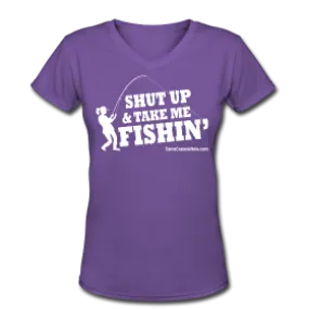 Women's V-Neck Purple "Shut Up" Snug T-Shirt